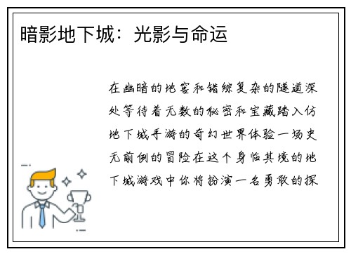 暗影地下城：光影与命运