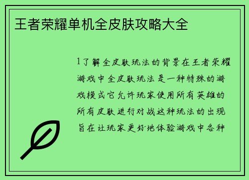 王者荣耀单机全皮肤攻略大全